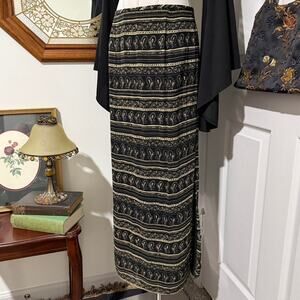 VTG Y2K Charter Club Black & Golden Yellow Paisley Striped Boho Maxi Skirt 8